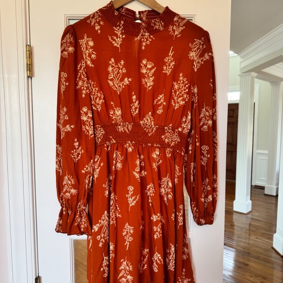 NWT Burnt Orange Floral Blouson Sleeve Mini Dress, SIZE SMALL - Picture 3 of 5
